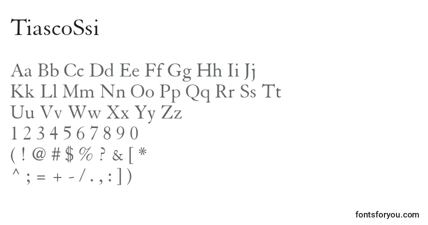 A fonte TiascoSsi – alfabeto, números, caracteres especiais