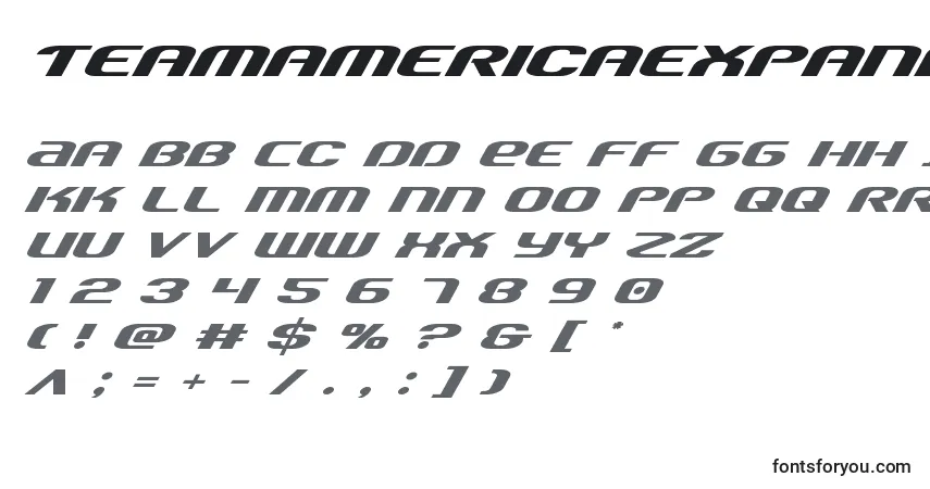 Шрифт Teamamericaexpand – алфавит, цифры, специальные символы