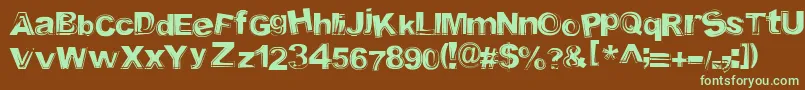 フォントTimeportal – 緑色の文字が茶色の背景にあります。