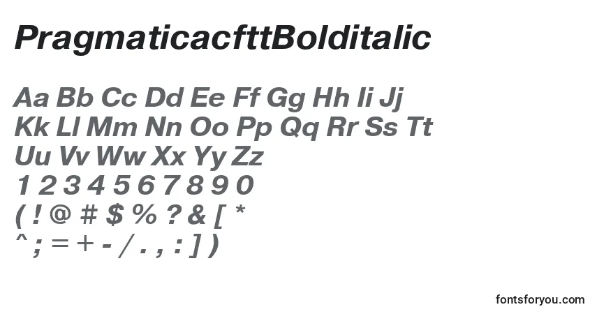 Fuente PragmaticacfttBolditalic - alfabeto, números, caracteres especiales