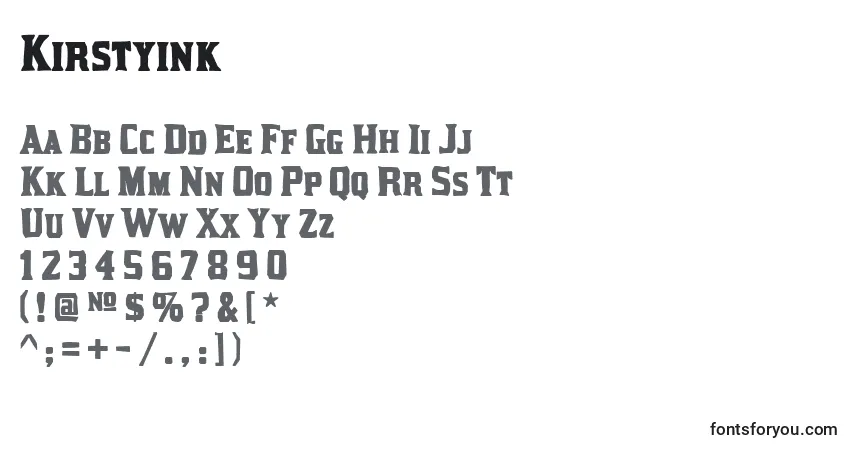 Czcionka Kirstyink – alfabet, cyfry, specjalne znaki