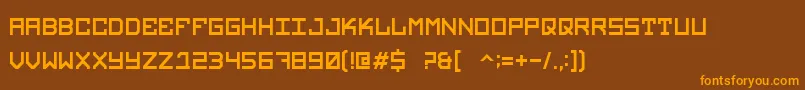 Legacy-Schriftart – Orangefarbene Schriften auf braunem Hintergrund