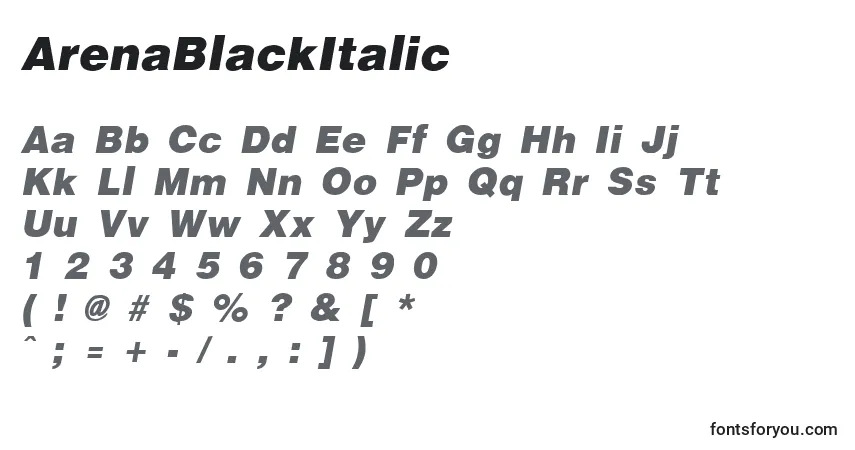 ArenaBlackItalic-fontti – aakkoset, numerot, erikoismerkit