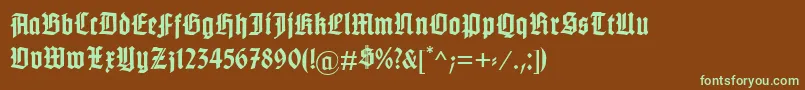 フォントGotenburgABold – 緑色の文字が茶色の背景にあります。