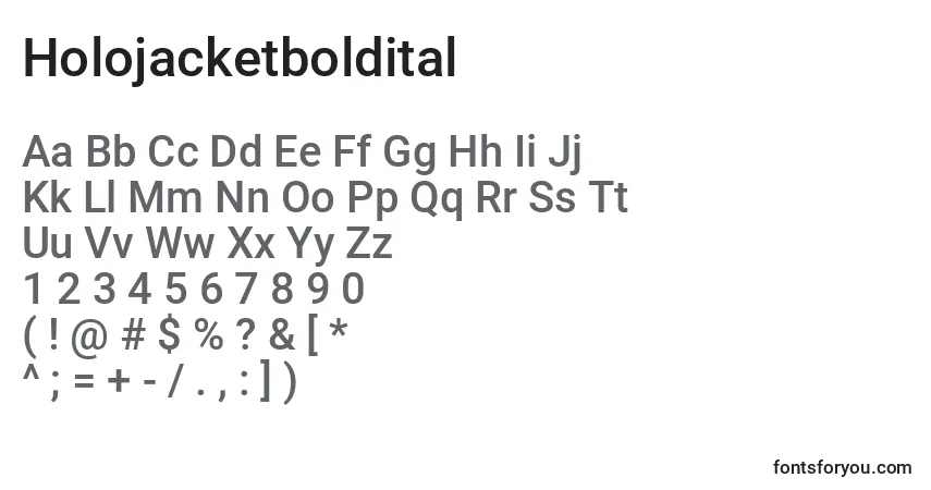 Czcionka Holojacketboldital – alfabet, cyfry, specjalne znaki