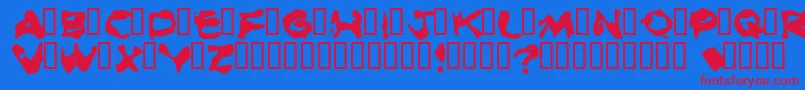 BurnedRubberBlack-Schriftart – Rote Schriften auf blauem Hintergrund