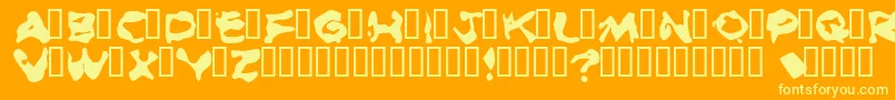 BurnedRubberBlack-Schriftart – Gelbe Schriften auf orangefarbenem Hintergrund