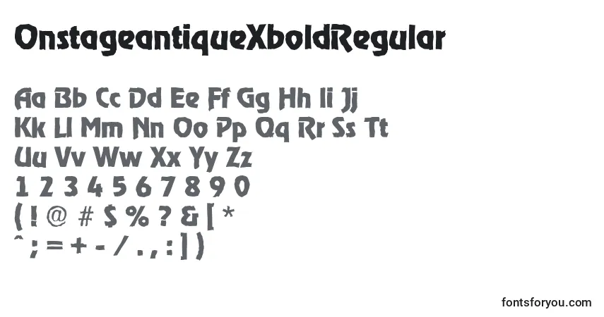 Czcionka OnstageantiqueXboldRegular – alfabet, cyfry, specjalne znaki