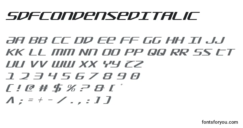 A fonte SdfCondensedItalic – alfabeto, números, caracteres especiais