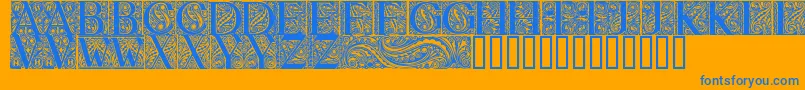 BehrensAntiquaInitialen-Schriftart – Blaue Schriften auf orangefarbenem Hintergrund