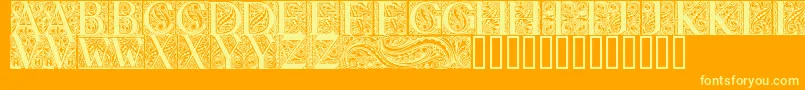BehrensAntiquaInitialen-Schriftart – Gelbe Schriften auf orangefarbenem Hintergrund