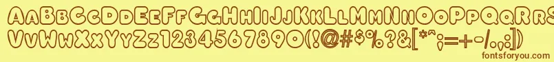 OleadaoutlinescapssskBoldフォントについての詳細 フォントOleadaoutlinescapssskBold – 茶色の文字が黄色の背景にあります。