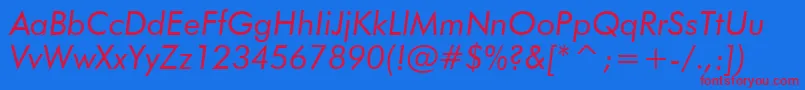 FuturaBookItalicBt-Schriftart – Rote Schriften auf blauem Hintergrund