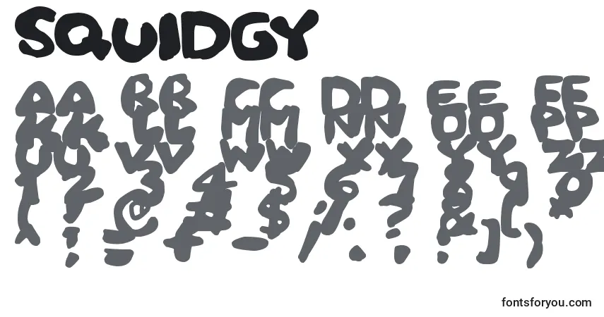 A fonte Squidgy – alfabeto, números, caracteres especiais