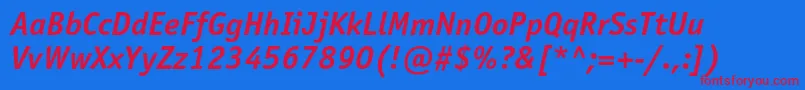 OfficinasansstdBolditalic Font – Red Fonts on Blue Background