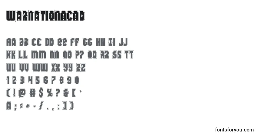Czcionka Warnationacad – alfabet, cyfry, specjalne znaki