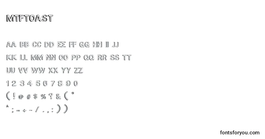 Czcionka MtfToast – alfabet, cyfry, specjalne znaki