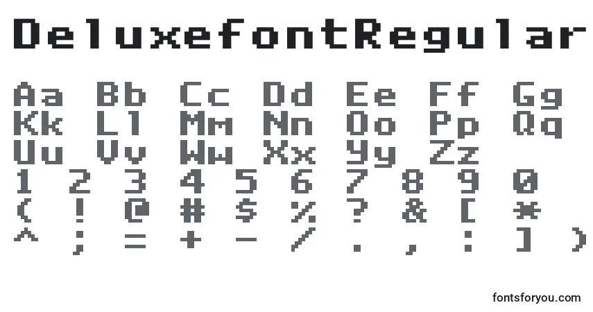 Czcionka DeluxefontRegular – alfabet, cyfry, specjalne znaki