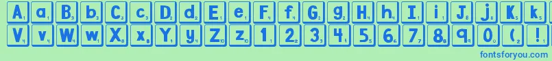 Fonte DjbLetterGameTiles2 – fontes azuis em um fundo verde