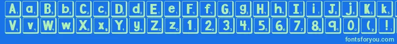 DjbLetterGameTiles2 Font – Green Fonts on Blue Background