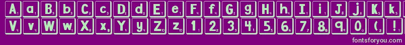 DjbLetterGameTiles2-fontti – vihreät fontit violetilla taustalla