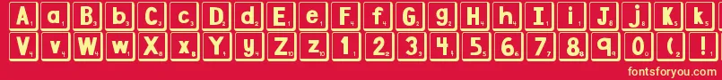 DjbLetterGameTiles2-fontti – keltaiset fontit punaisella taustalla