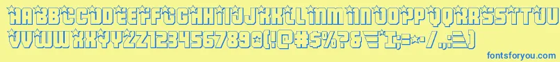 フォントArmyrangers3D – 青い文字が黄色の背景にあります。