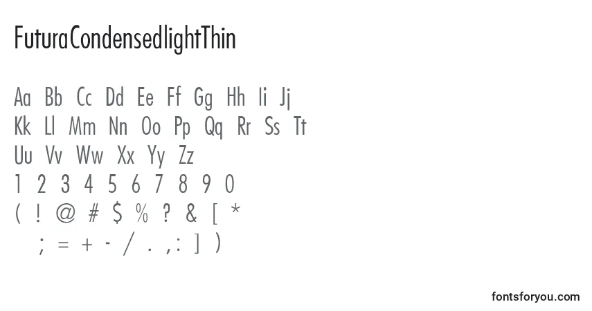 Шрифт FuturaCondensedlightThin – алфавит, цифры, специальные символы