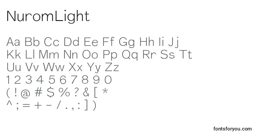 NuromLight-fontti – aakkoset, numerot, erikoismerkit