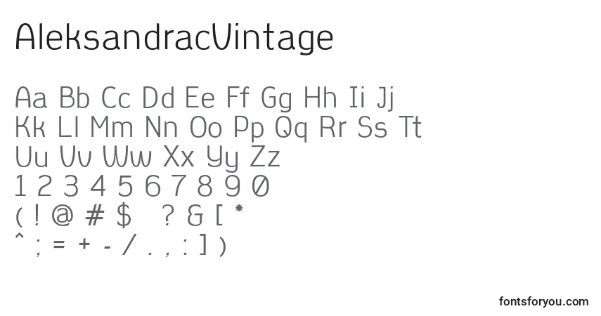 A fonte AleksandracVintage – alfabeto, números, caracteres especiais