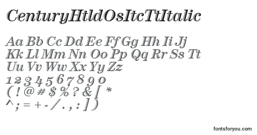 A fonte CenturyHtldOsItcTtItalic – alfabeto, números, caracteres especiais