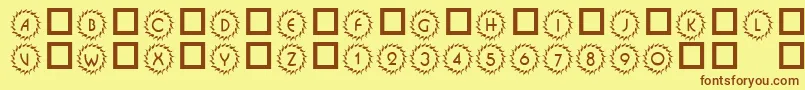 フォント101DecoType1 – 茶色の文字が黄色の背景にあります。