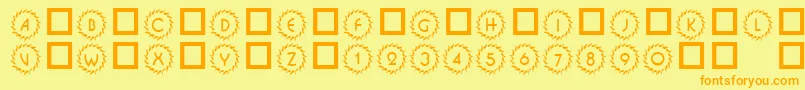 フォント101DecoType1 – オレンジの文字が黄色の背景にあります。