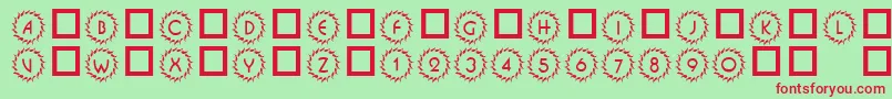 101DecoType1-fontti – punaiset fontit vihreällä taustalla