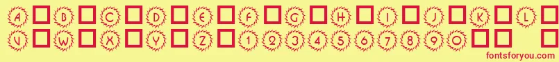 101DecoType1-fontti – punaiset fontit keltaisella taustalla