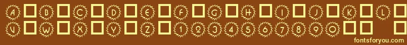 101DecoType1-fontti – keltaiset fontit ruskealla taustalla