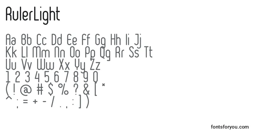 Czcionka RulerLight – alfabet, cyfry, specjalne znaki