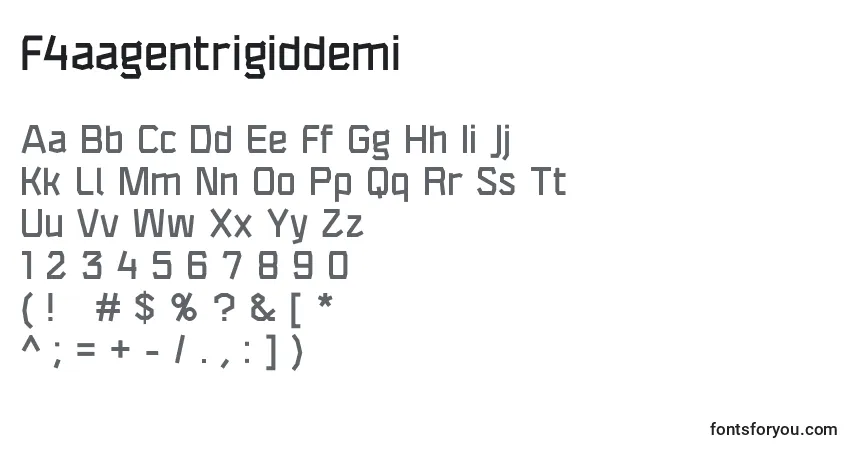 Czcionka F4aagentrigiddemi – alfabet, cyfry, specjalne znaki