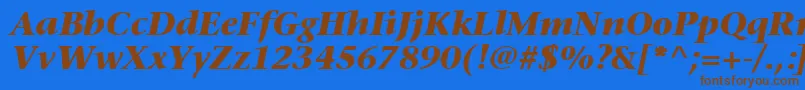 フォントMesouranSerifBlackSsiBoldItalic – 茶色の文字が青い背景にあります。