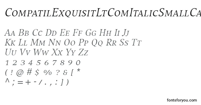 Czcionka CompatilExquisitLtComItalicSmallCaps – alfabet, cyfry, specjalne znaki