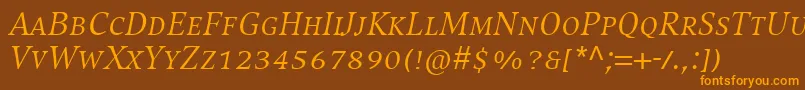 CompatilExquisitLtComItalicSmallCaps Font – Orange Fonts on Brown Background