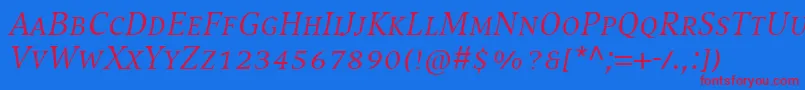 CompatilExquisitLtComItalicSmallCaps Font – Red Fonts on Blue Background