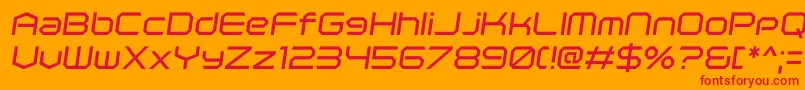 PolenticalNeonItalic-Schriftart – Rote Schriften auf orangefarbenem Hintergrund