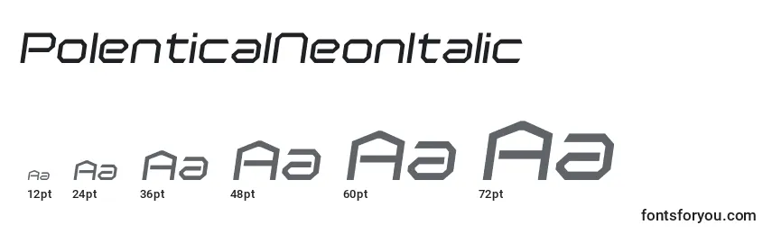 Размеры шрифта PolenticalNeonItalic