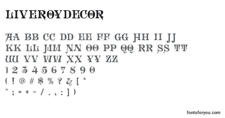 Schriftart LiveroyDecor – Alphabet, Zahlen, spezielle Symbole