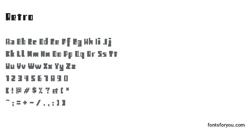 A fonte Retro – alfabeto, números, caracteres especiais