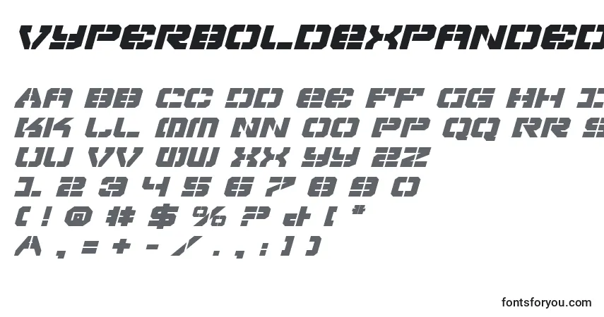 A fonte VyperBoldExpandedItalic – alfabeto, números, caracteres especiais