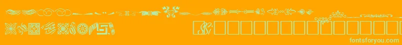 WoodcutornamentstwosskRegular-Schriftart – Grüne Schriften auf orangefarbenem Hintergrund