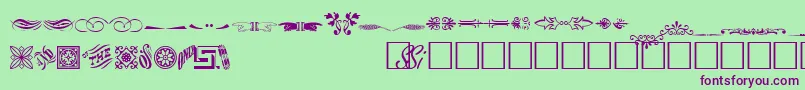 WoodcutornamentstwosskRegular-fontti – violetit fontit vihreällä taustalla