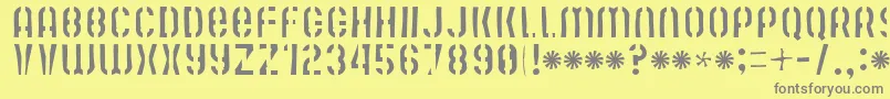Fonte Mutefruitskimpycrash – fontes cinzas em um fundo amarelo